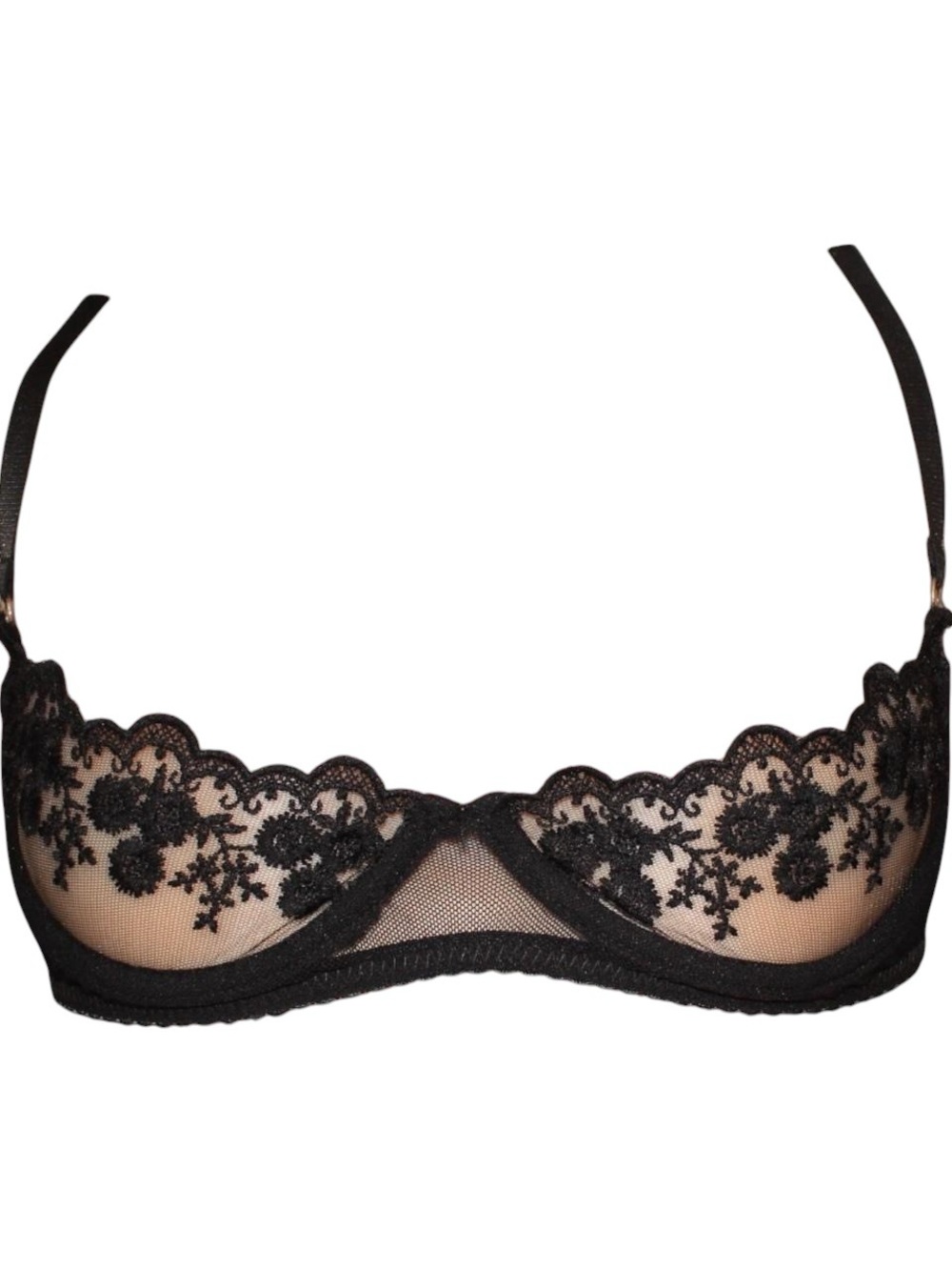 Sheer black floral half cup bra